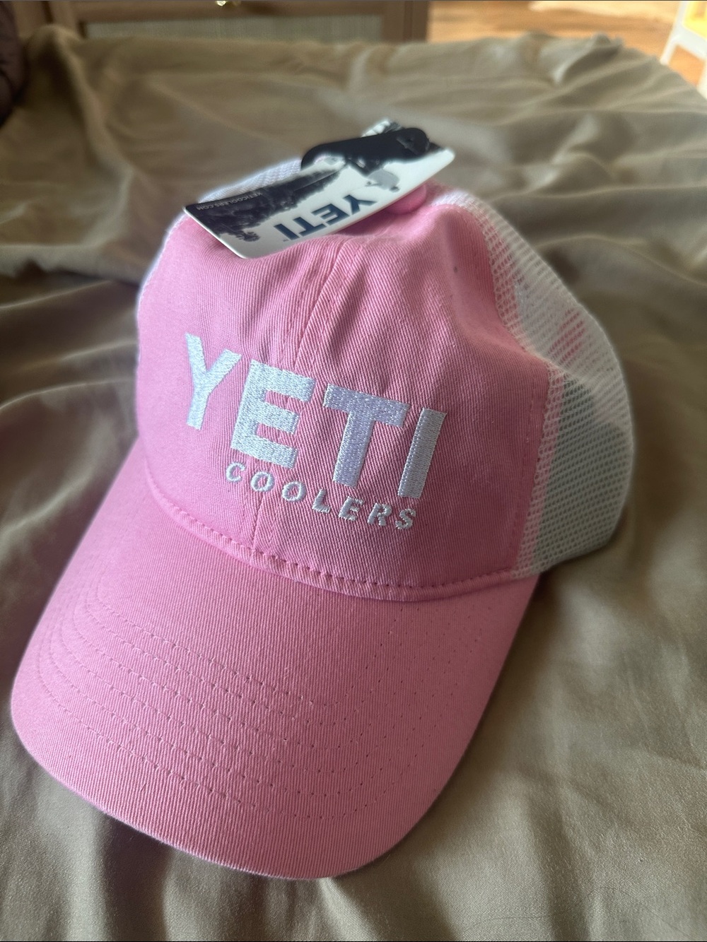 Yeti Pink and White Mesh Trucker Hat